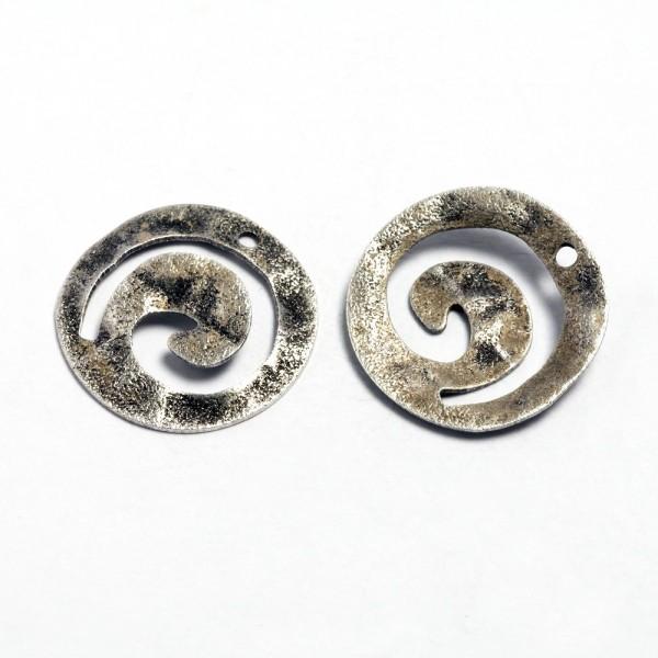 Ciondolo guarnizione tribale argento antico 18mm diametro menoni busta da 5 pezzi