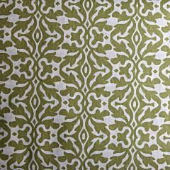 Tessuto americano bianco con decori verdi arti e grafica 110x30cm