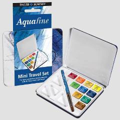 acquerelli mini travel set  daler rowney aquafine 10 colori e mini pennello