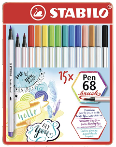 Pennarello Premium scatola in metallo da 15 Stabilo  Pen 68 Brush