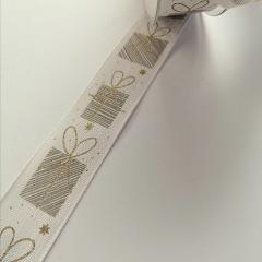 nastro bianco decorato con pacchetti  goldina 25 mm x 1mt nastri