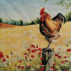 tovaglioli per decoupage animali e fiori, gallo, papaveri e fieno arti e grafica  busta da 2 pezzi 33 x 33 cm