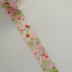 nastro raso rosa con fiori e foglie stafil 40 mm per 1 mt