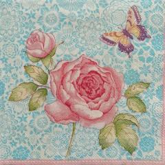 tovagliolo per decopupage fiori rosa e farfalla arti e grafica busta da 2 pezi 25 x 25 cm
