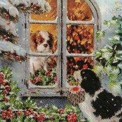 tovaglioli per decoupage natalizi cani alla finestra arti e grafica busta da 2 pezzi 33x33