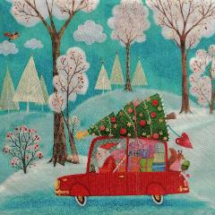 tovaglioli per decoupage furgoncino con addobbi natalizi arti e grafica busta da 2 pezzi 33x33