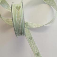 nastro verde chiaro con cuori bianchi goldina 25 mm x 1 metro