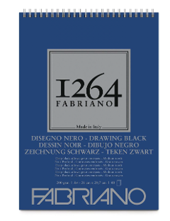 Blocco da Disegno Nero spiralato Fabbriano 1264 - 200/gsm | A4 21 x 29,7 cm | 40 fogli
