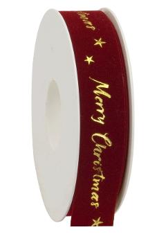 nastro rosso in velluto con scritta merry christmas goldina 25mm x1mt