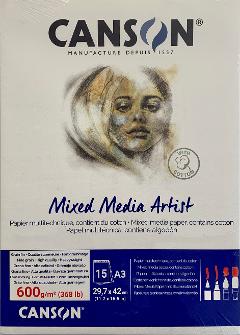 Mixed Media Artist 15 fogli With Cotton Canson A3 29,7 x 42 Cm 600 g/mq (368 ib)