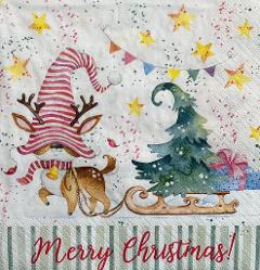 tovaglioli per decoupage natalizio renna con slitta arti e grafica busta da 2 pezzi 33x33