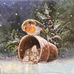 tovaglioli per decoupage natalizio gattino e uccello sulla neve arti e grafica busta da 2 pezzi 33x33