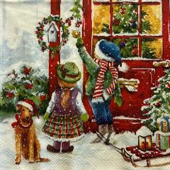 tovaglioli per  decoupage natalizio bambini con cagnolino arti e grafica busta da 2 pezzi 33x33