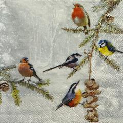 tovaglioli per decoupage  uccellini sulla neve arti e grafica busta da 2 pezzi 33x33 cm
