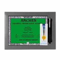 Blocco acquerello Arches + 1 kit pennello Movlin a Papier j'Arches Grana Fina 23 x 31 cm