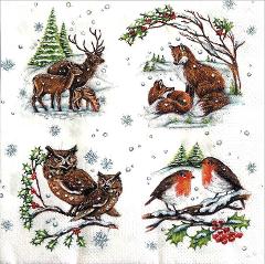 Tovagliolo di Natale con paesaggio innevato e animali arti e grafica busta 2 pz da 33x33
