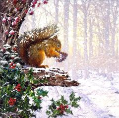 Tovaglioli per decoupage natalizio con scoiattolo sull'albero arti e grafica busta da 2 pezzi 33x33