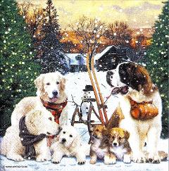 Tovaglioli per decoupage natalizio con paesaggio innevato e cani arti e grafica busta da 2 pezzi 33x33