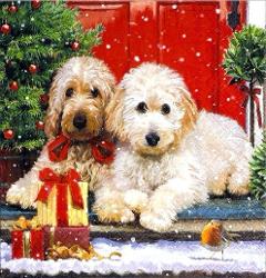 Tovaglioli per decoupage natalizio con cagnolini e regali arti e grafica busta 2 pz da 33x33