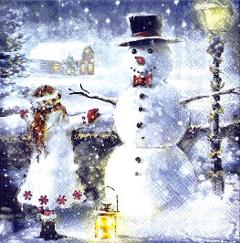 Tovaglioli per decoupage natalizio con Pupazzo di Neve e Bambina arti e grafica busta da 2 pezzi 33x33 cm