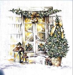 Tovagliolo per decoupage con Albero di Natale e Finestra addobbata arti e grafica busta 2 pz da 33x33