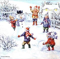 Tovaglioli per decoupage natalizio con bambini e pupazzo di neve arti e grafica busta 2 pz da 33x33