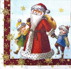 Tovaglioli per decoupage natalizio con Babbo Natale e bambini arti e grafica busta 2 pz da 33x33