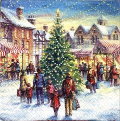 Tovaglioli per decoupage natalizio con albero di natale e gente arti e grafica busta 2 pz da 33x33