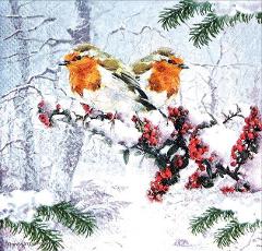 Tovaglioli per decoupage natalizio con Pettirossi sul ramo arti e grafica busta 2 pz da 25x25