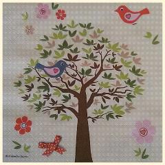 Tovagliolo albero e uccellini stilizzati arti e grafica busta da 2 pezzi 33 x 33 cm