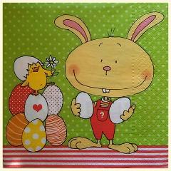Tovagliolo coniglio buffo con uova e pulcino arti e grafica  busta da 2 pezzi 33x33