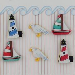 Bottoni decorativi in resina  gabbiano, faro e barca a vela stafil  6 pezzi  per 2.5cm