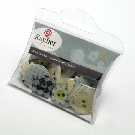 Bottoni  in cartoncino decorati  rayer busta da 30 pezzi  2,5 cm