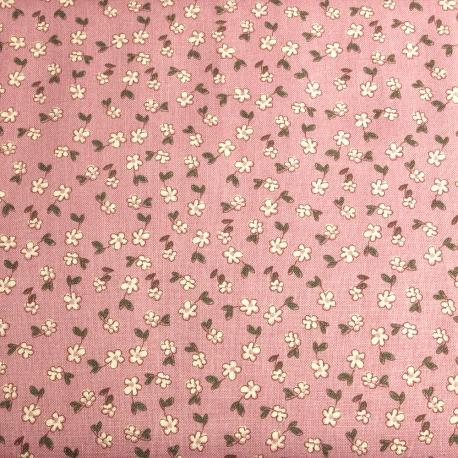 Tessuto americano rosa antico con fiorellini arti e grafica 140x30cm