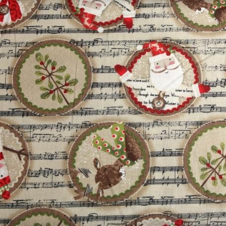 Tessuto americano note musicali e ovali natalizi arti e grafica 110x50cm