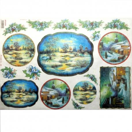 Carta riso per decoupage paesaggio invernale stamperia 33 x 48 cm