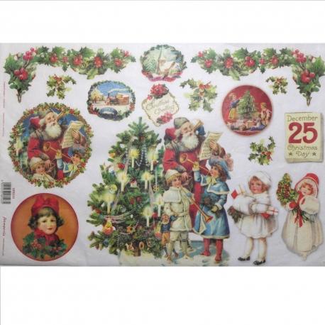 Carta riso per decoupage albero natale e bimbi stamperia 33 x 48 cm