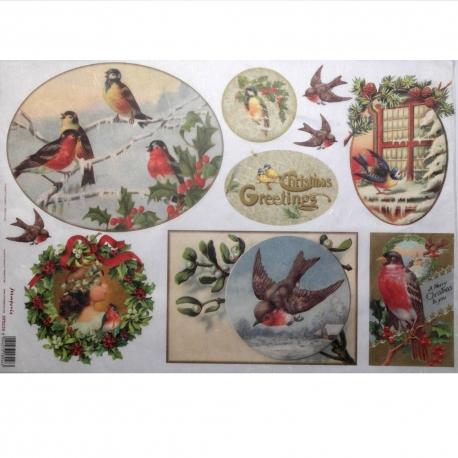 Carta riso per decoupage natale con  uccellini stamperia 33x48