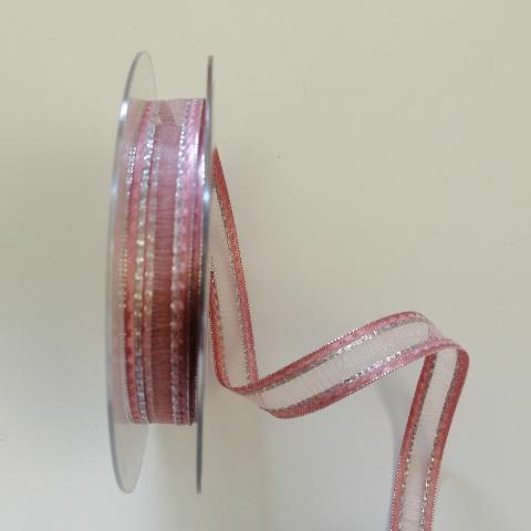 Nastro Decoro fondo rosa trasparente ed argento PBS Larghezza 15mm