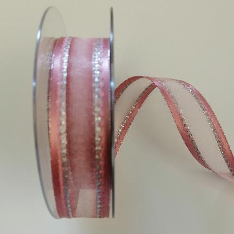 Nastro Decoro di colore rosa con cuciture argento PBS larghezza 25 mm