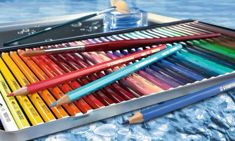 Aquacolor Stabilo astuccio in metallo da  12 pastelli colorati