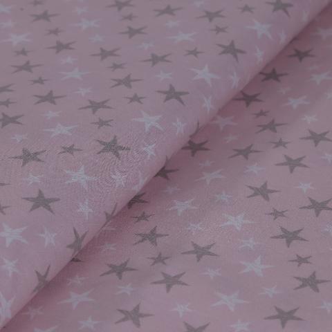 stoffa cotone tinta rosa con stelle di colore bianco e grigio stafil altezza 140 x 50 cm