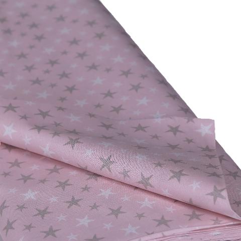stoffa cotone tinta rosa con stelle di colore bianco e grigio stafil altezza 140 x 50 cm
