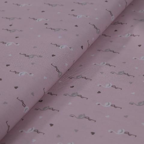 stoffa cotone tinta rosa con fenicotteri e cuori grigi e bianchi stafil altezza 140 x 50 cm