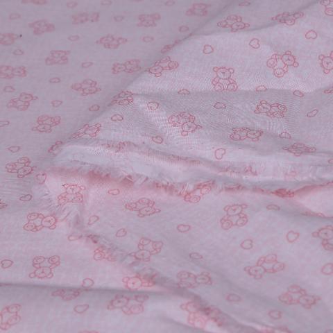 Stoffa cotone colore rosa con cuori ed orsetti in tinta Stafil 160 x 50cm
