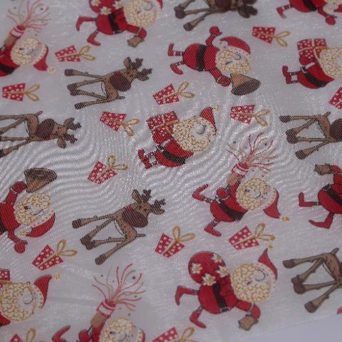 Stoffa Natalizia organza fantasia Renna e Babbo Natale colore rosso hobby fun 29 cm x 100 cm