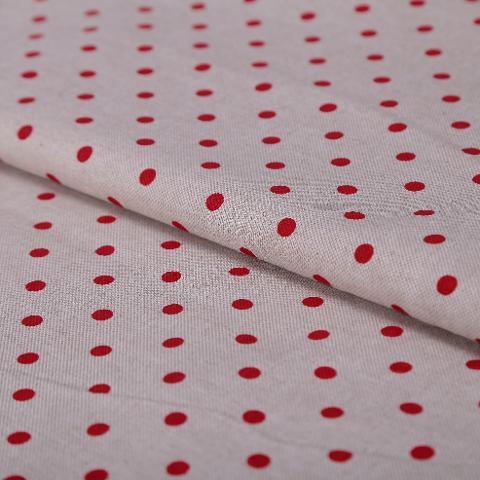 stoffa in cotone telato in tinta di colore beige con fantasia a pois rossi stafil  270 x 50 cm