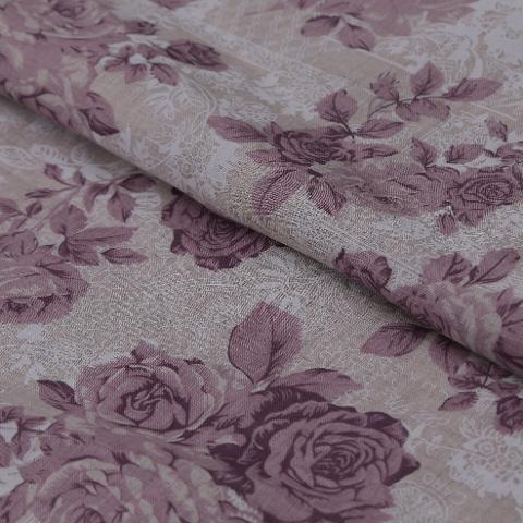 Tessuto misto lino con rose arti e grafica cm 150x70