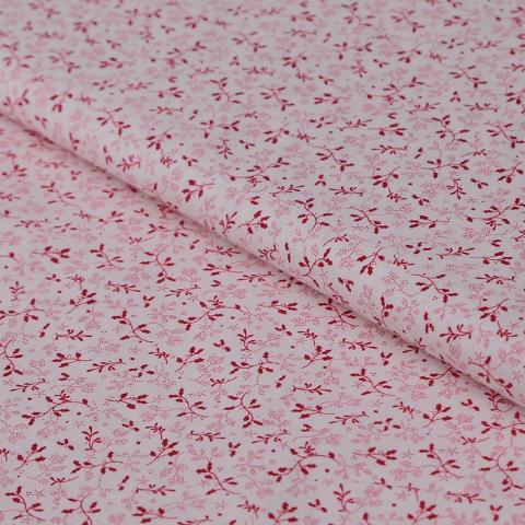 Stoffa in cotone tinta bianca con rametti rossi stafil altezza 110 cm x  50cm
