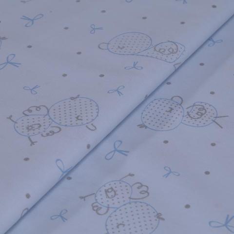 Tessuto rigatino celeste con pulcini  Stafil cm 150 x 50